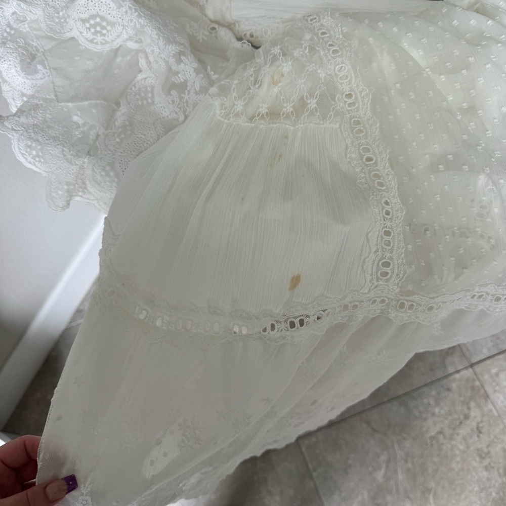 Free People Tina Lace Ivory Smocked Peasant Maxi Dress Size Small - Picture 4 of 6